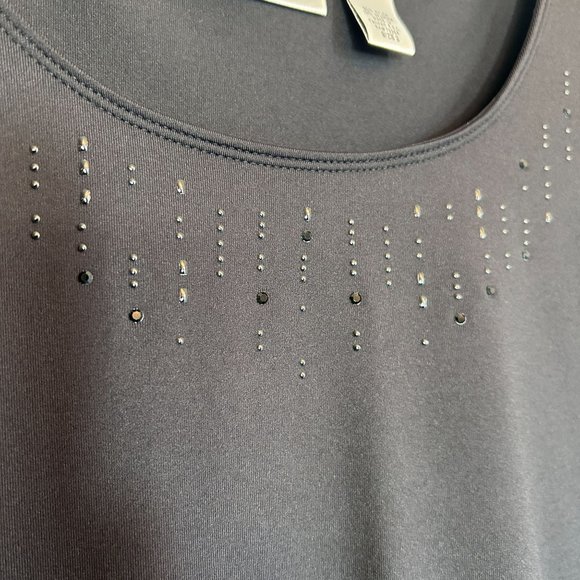 Chico's Women's Long Sleeve Beaded Neck Top in Black - Size 2 (Large) - Picture 3 of 6